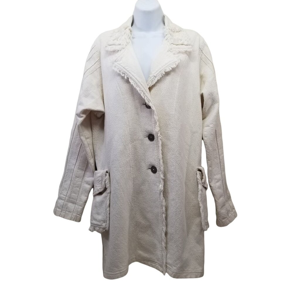 Fitz S Cream Textured Fringe Jacket‎ Pockets CANADA Winter Layering Neutral